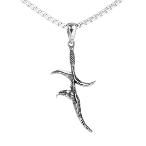 Gothic vintage dagger pendant necklace with distressed silver finish and box chain