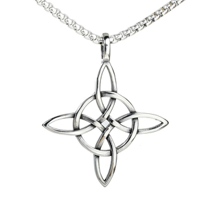 Pendentif Noeud de Sorcière Viking vintage en acier inoxydable argenté avec chaîne