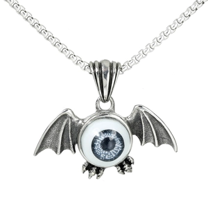 Gothic Punk Bat Wing Evil Eye Pendant Necklace Vintage Stainless Steel Eyeball Charm For Men Women Cool Hip Hop Jewelry