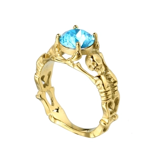Anello Teschio in Acciaio Inossidabile Punk Gothic per Uomo Donna Placcato Oro Strass Blu Anello a Teschio Gioielli Halloween