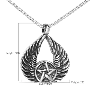 Vintage-Halskette mit Engelsflügeln und Pentagramm-Anhänger aus Edelstahl für Herren