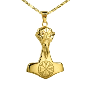 Collana con Ciondolo Martello di Thor Mjolnir Vichingo Acciaio Inossidabile Vegvisir Bussola Runa Teschio di Corvo Gioielli Nordici da Uomo