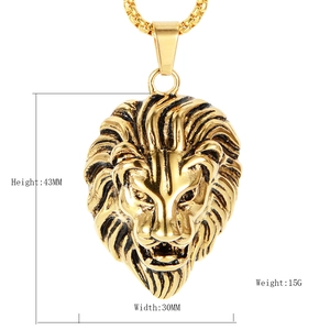 Pendentif tête de lion en acier inoxydable doré, dimensions 43 mm de haut et 30 mm de large