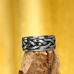 Vintage Viking Celtic knot stainless steel ring for men with oxidized silver finish