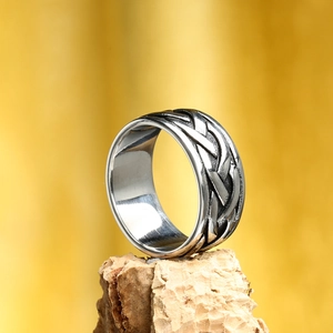 Vintage Viking Celtic braid stainless steel ring for men with oxidized silver finish