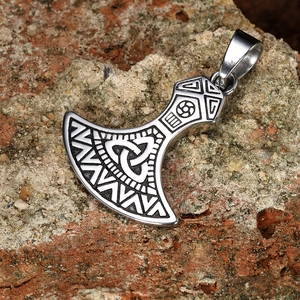 Collier pendentif hache de Viking en acier inoxydable avec gravure de nœud celtique
