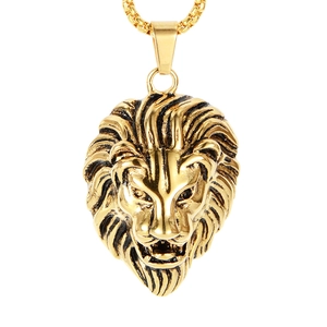 Pendentif Tête de Lion en Acier Inoxydable Vintage Punk pour Hommes Hip Hop Rock Gothique Sculpture de Tête d'animal Bijoux