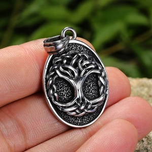 Vintage Tree of Life pendant necklace in stainless steel with Celtic knot details