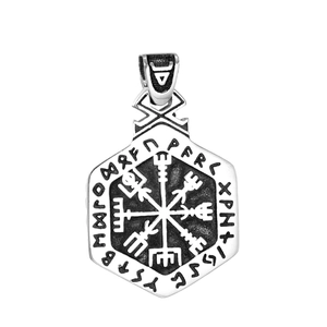Stainless Steel Viking Compass Totem Necklace For Men Vintage Vegvisir Rune Hexagon Pendant Punk Hip Hop Jewelry Gift
