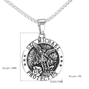 Vintage St. Michael Saint Michael stainless steel guardian angel pendant necklace for men