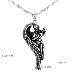 Pendentif ailes d'ange rétro en acier inoxydable pour homme avec finition argentée