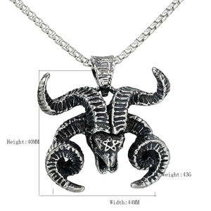 Vintage Baphomet goat head necklace in stainless steel with 40mm x 44mm dimensions