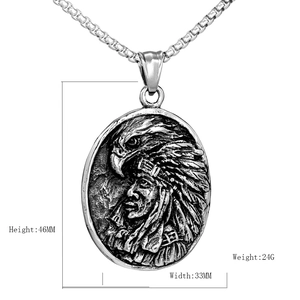 Pendentif indien et aigle vintage en acier inoxydable avec dimensions de la taille
