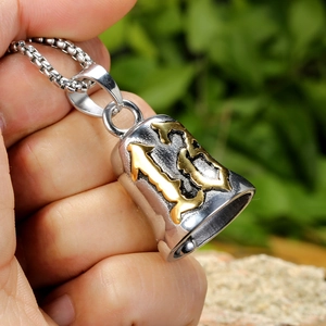 Silver and gold tone stainless steel lucky number 13 bell pendant with box chain