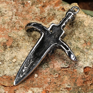 Vintage titanium steel cross dagger pendant with gothic oxidized finish for men