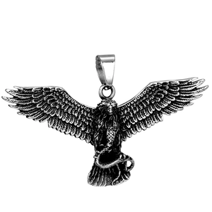 Collier Pendentif Aigle et Serpent en Acier Inoxydable Vintage Gothique Motard Bijoux pour Hommes et Femmes Finition Argent Antique