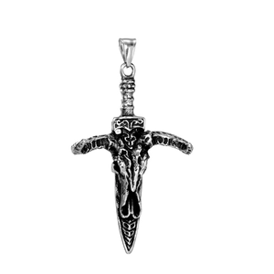 Vintage 316 Stainless Steel Gothic Skull Sword Pendant For Men Hip Hop Punk Cross Dagger Necklace Charm Jewelry Gift Retro Silver Accessory