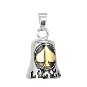Vintage spade ace poker bell pendant in silver and gold stainless steel finish