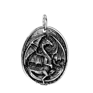 Vintage Stainless Steel Dragon Pendant Necklace Retro Western Dragon Oval Relief Necklace Punk Jewelry For Men Women
