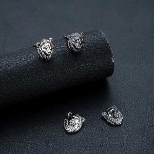 Boucles d'oreilles magnétiques tête de lion en acier inoxydable style rétro chic
