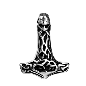 Pendentif marteau de Thor Mjölnir en acier inoxydable avec motifs de nœuds nordiques