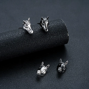 Minimalist horse head stud earrings in silver and black metal for men and women