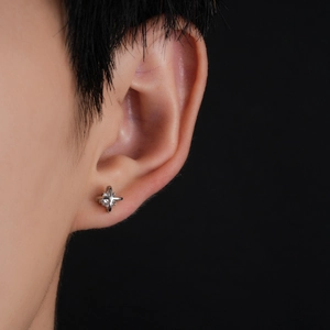 Fashion Copper Cross Star Stud Earrings With Rhinestone Stainless Steel Earring Post Silver Color Earrings For Men Women