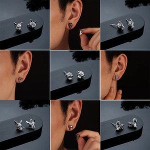 Vintage 12 Zodiac Animal Head Stud Earrings Punk Gothic Copper Earrings Stainless Steel Pin For Men Women Streetwear Jewelry