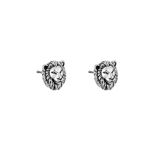 Boucles d'oreilles tête de lion rétro avec texture de crinière et fini argent vieilli