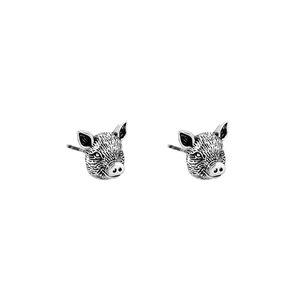 Vintage silver zodiac pig magnetic ear clips with detailed textures for men and women