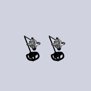 Polished silver star stud earrings with central sparkling zircon for men and women