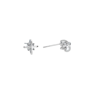 Silver cross stud earrings with round cubic zirconia for men and women on white background