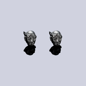 Vintage Copper Peking Opera Mask Stud Earrings For Men Women Retro Face Mask Magnetic Ear Clips Punk Jewelry Accessory