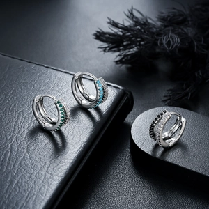 Double Layer Colorful Rhinestone Hoop Earrings For Men Women Copper Jewelry With Stainless Steel Post Fashion Huggie Earrings