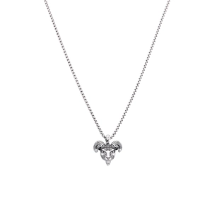 Detailed ram head pendant necklace in silver with spiral horns and retro finish
