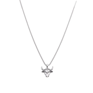 Collier avec pendentif tête de bœuf argenté, style vintage et chaîne vénitienne