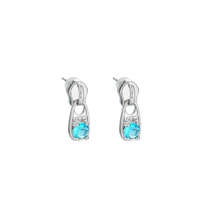 Boucles d'oreilles fermeture éclair en argent avec zircon bleu et gravure LOOK au milieu
