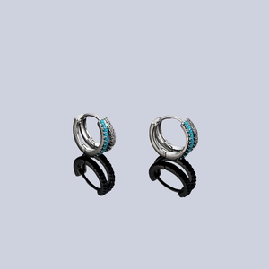 Double-layer silver earrings with turquoise beads and sparkling white cubic zirconia