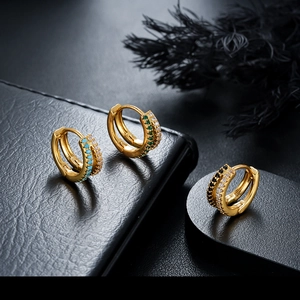 Lussuosi Orecchini a Cerchio Huggie in Rame con Doppia Fila di Strass Placcati in Oro Orecchini Geometrici per Uomo Donna Gioielli di Moda Regalo