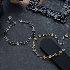 Bracelet Zirconia Croix Gothique Vintage Pour Hommes Femmes Cuivre Électroplaqué Design De Collage Incrusté Rétro Punk Rock Bijoux