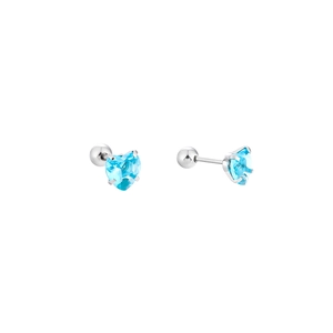 Herz-Ohrstecker aus Titanstahl mit blauem Zirkon und sicherem Kugel-Schraubverschluss