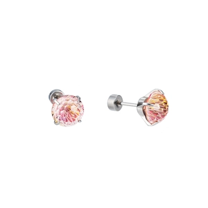 Minimalist four-claw stainless steel stud earrings with gradient pink zircon crystals
