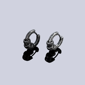 Retro S925 sterling silver hoop earrings with vintage engraved patterns and black finish