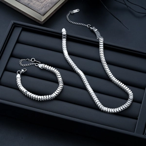 Stainless Steel Scale Chain Necklace Bracelet Polished Blade Link Hip Hop Jewelry For Women Men Minimalist Silver Necklaces