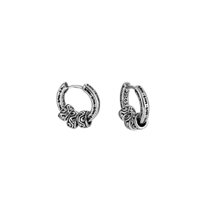 Retro S925 sterling silver hoop earrings with vintage engraved pattern and triple rings
