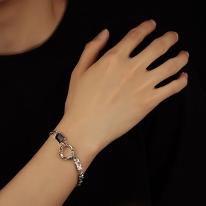 Modern Titanium Steel Chain Bracelet For Men Women Irregular Geometric Rhinestone Inlaid Link Bracelet High Sense Jewelry