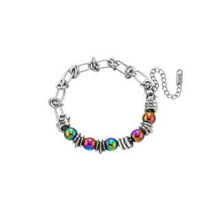 Bracelet homme en acier inoxydable avec perles colorées dégradées et fermoir mousqueton