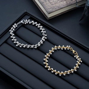 Bracciale a Catena Minimalista in Acciaio Inossidabile con Perline per Uomo Donna Unisex Stile Punk Industriale Gioielli Argento Oro