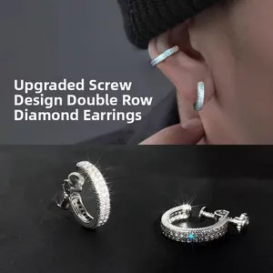 Detailansicht silberner Ohrclip mit Doppelreihe Strass und Schraubverschluss ohne Ohrloch