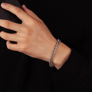 Bracciale a catena con sfere in acciaio inossidabile stile industriale da uomo